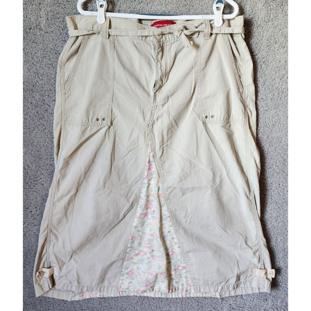 Levis Womens Nouveau Low Slouch A-Line Khaki Midi Skirt Y2K Modest Classic Sz 18